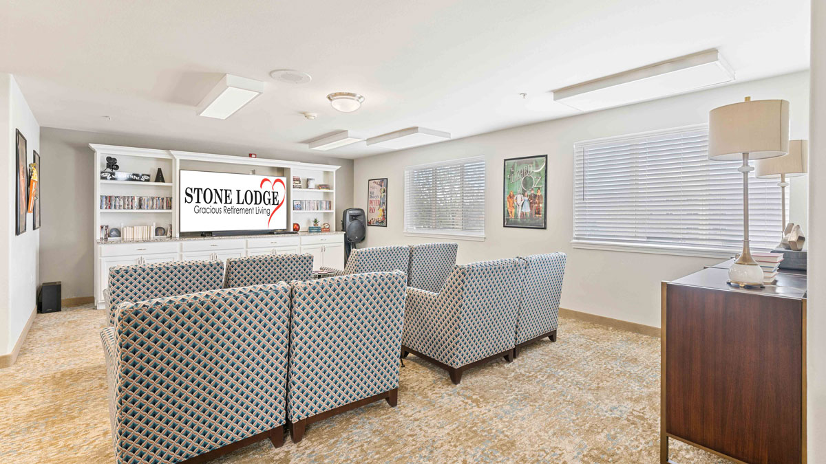 The theater room at Stone Lodge